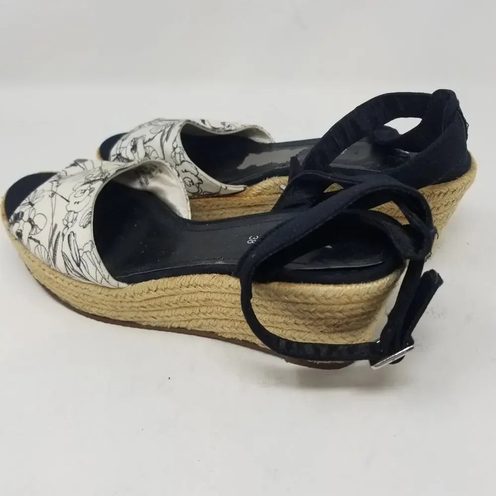 H&M Black & White Espadrilles Wedge Sandals Size 38 EU/‎ 7.5 US